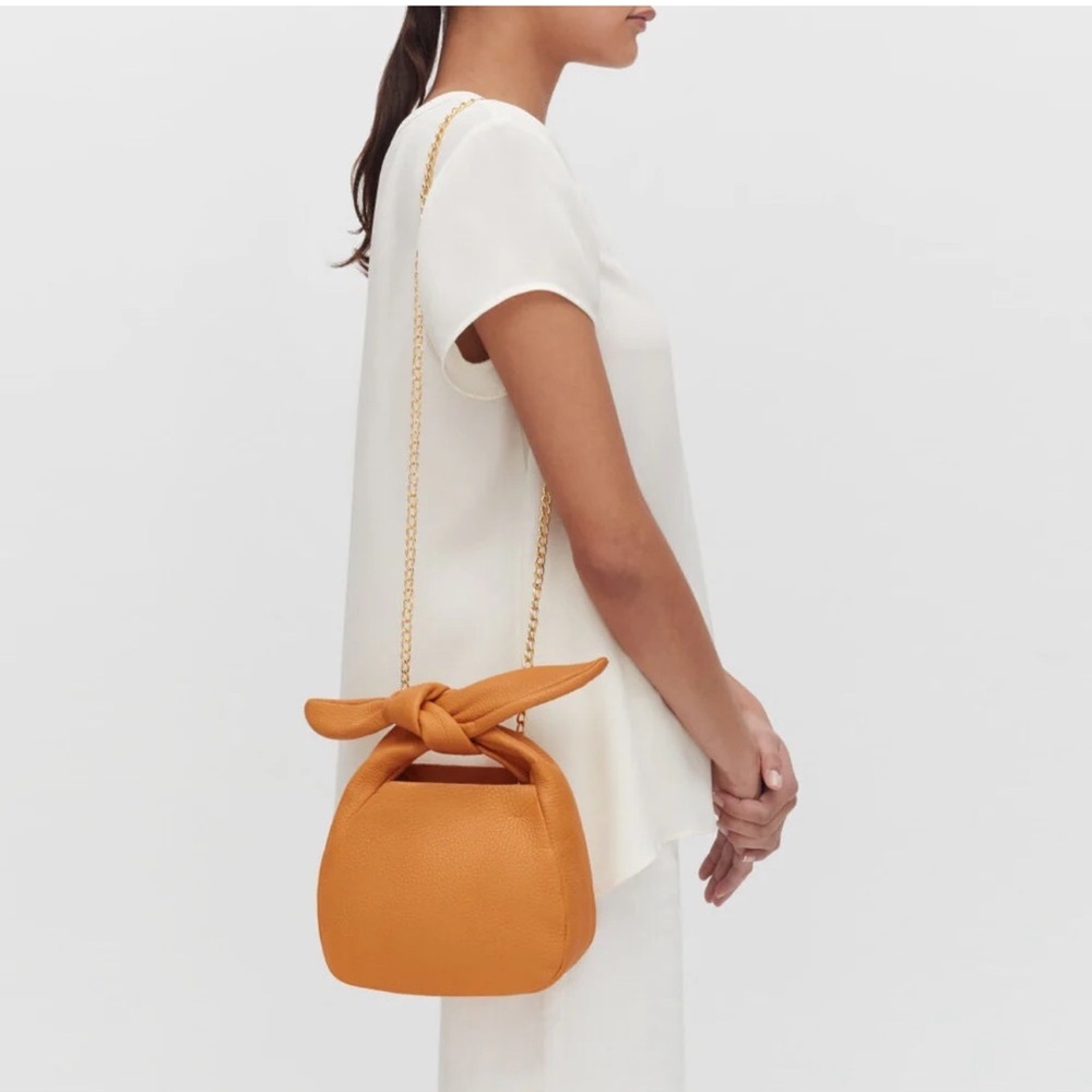 NEW Cuyana Mini Bow Bag in smooth pebbled leather color Mango